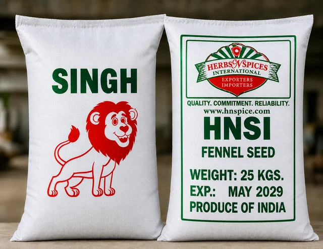 Fennel Seed — 25 kg sacks packed under the SINGH brand